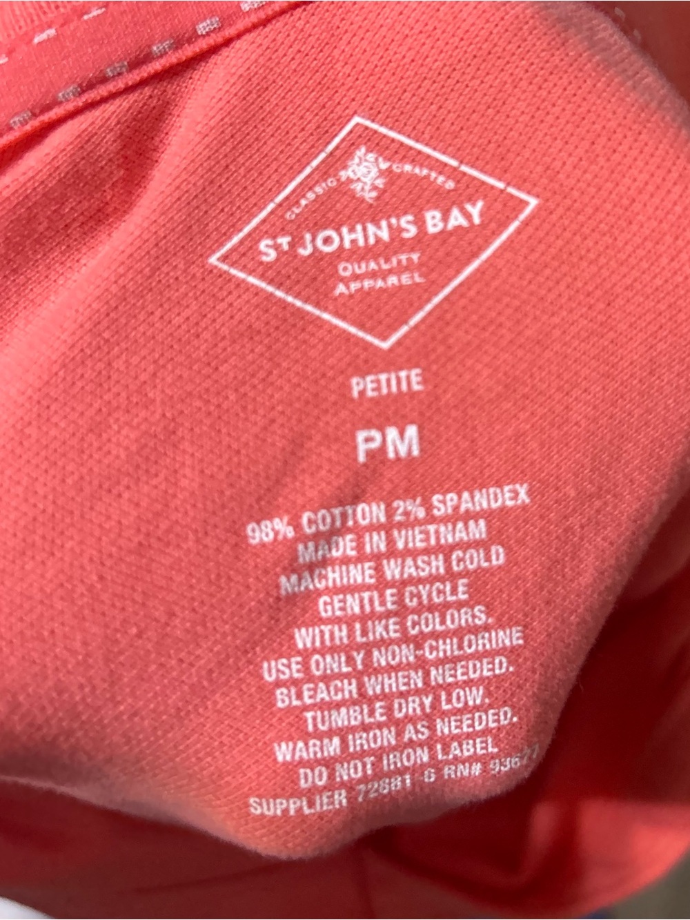 St. John's Bay Coral V‑Notch Polo Top - Women Size Medium petite - Picture 2 of 2